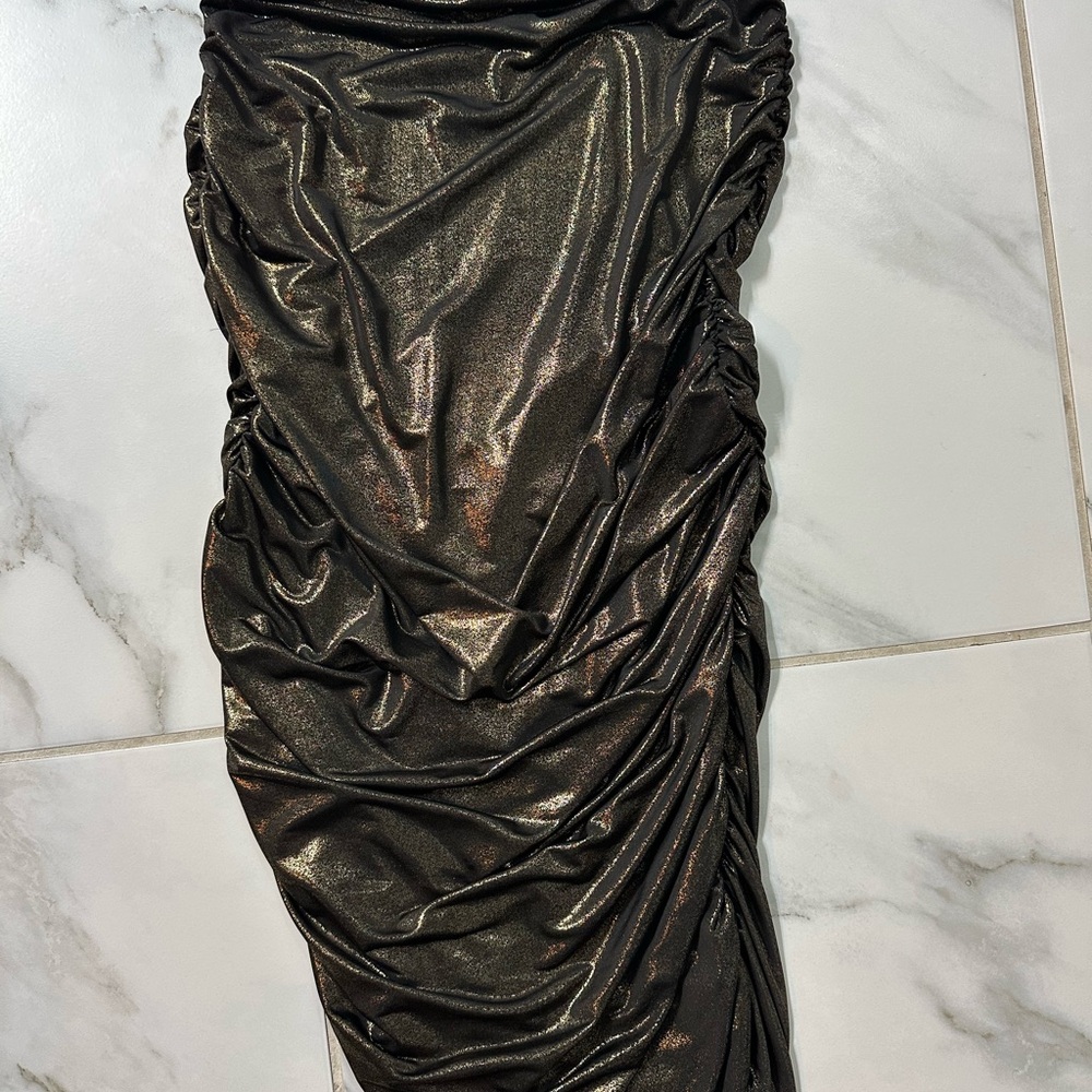 Metallic Black Ruched Skirt